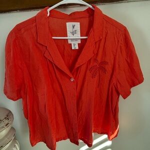 CALYPSO Linen Light Weight Shirt with Palm Design